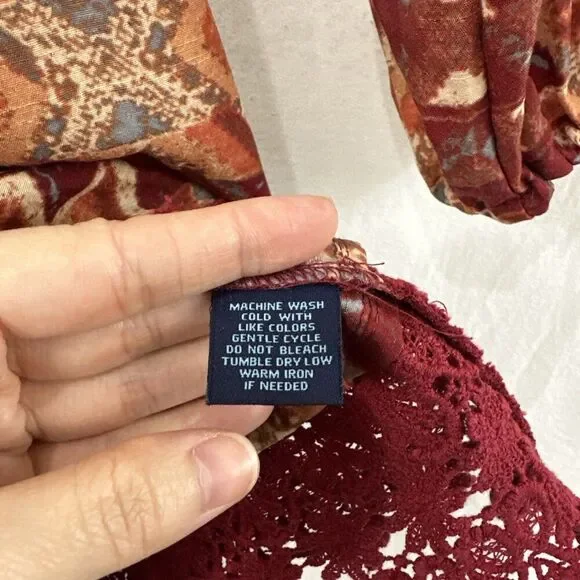 Westbound Lot of 2 Colorful Peasant Boho Crochet Trim Tunic Tops Womens Size L - Picture 5 of 11